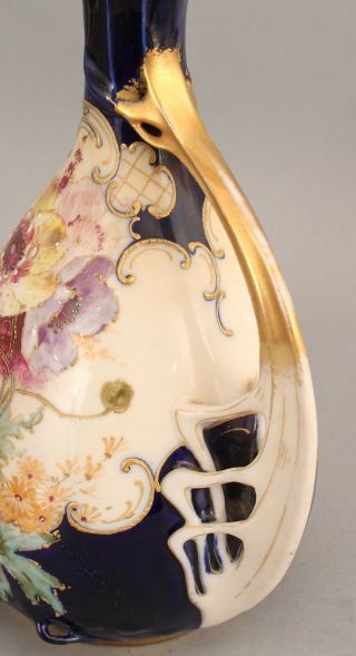 Antique Amphora Teplitz Hand Painted Cobalt & Gold Amphora Art Pottery Ewer Vase 3