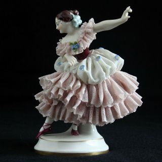 German Volkstedt Dresden Lace Porcelain Ballerina Dancing Lady Girl figurine 2 2