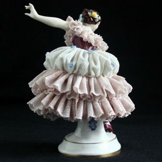 German Volkstedt Dresden Lace Porcelain Ballerina Dancing Lady Girl figurine 2 3