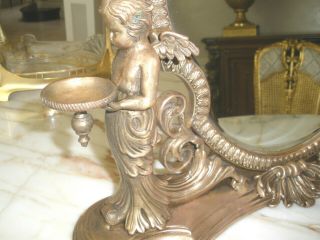 OFFER ANTIQUE FRENCH LRG 19TH C GILT BRONZE CHERUBS,  CANDLE HOLDERS TABLE MIRROR 5