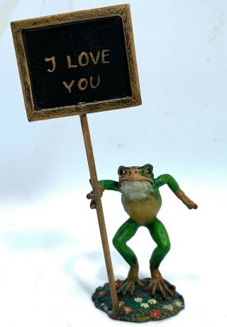 Franz Bergmann Vienna Bronze Cold Painted Frog - " I Love You " - Sign