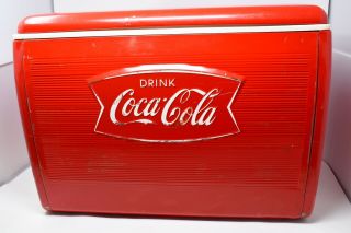 Vintage Coca - Cola Red Cooler Ice Box With Tray St Thomas Metal Signs Canada 1955