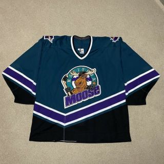Vintage Manitoba Moose Bauer Pro Hockey Jersey Green Ihl 96 - 01 56 Minnesota Ahl