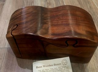 Vintage Fred Marilyn Buss Crafted Black & English Walnut Puzzle Wooden Box