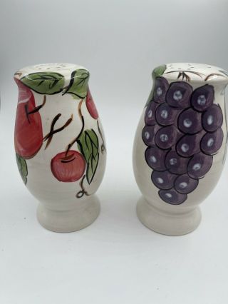 Vintage Hand Painted Salt And Pepper Shakers Fruit Flowers 5” Tall