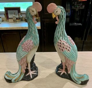 Set Of Vintage Hand Painted Kinder - Harris Porcelain Peacock Bird Figurines