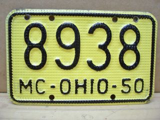 Vintage 50 1950 Ohio Oh Motorcycle Scooter License Plate Tag Paint