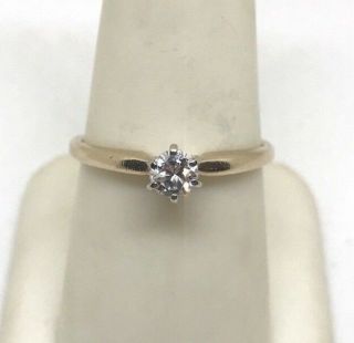 14k Yellow & White Gold Vintage Solitaire.  25 Ctw Natural Diamond Ring Size 7.  25