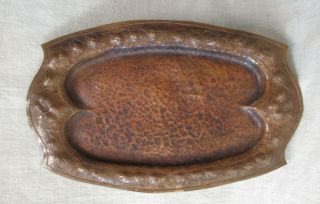 Arts And Crafts Hammered Copper Tray With Raised Decoration