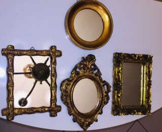Vintage Set Of 4 Italian Solid Wood Gold Leaf Ornate Decorative Accent Mirrors