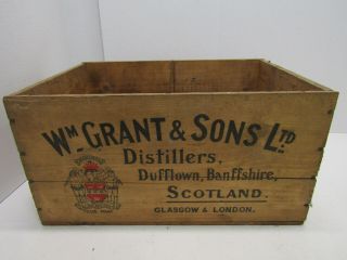 Old Vintage Wood - Wooden Wm Grant & Sons Scotch Whisky Crate Box Man Cave Barware