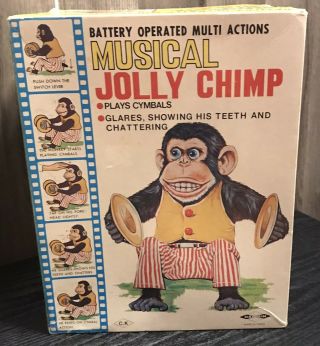 Vintage Dashin 1960’s Musical Jolly Chimp Toy Story Creepy Monkey W/box