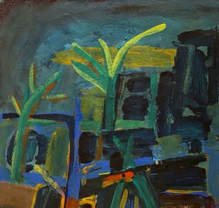 VINTAGE MIXED MEDIA ABSTRACT EXPRESSIONIST MODERNIST ARCHITECTURE STUDY PAINTING 2