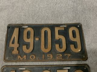 Vintage Antique 1927 Matched Pair Missouri License Plates Set 49 - 056 2