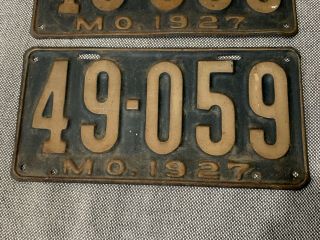 Vintage Antique 1927 Matched Pair Missouri License Plates Set 49 - 056 5