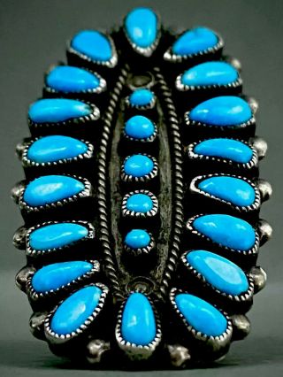 Huge 2” Long Vintage Navajo Sterling Silver Turquoise Cluster Ring Gorgeous