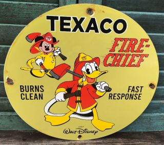 Vintage 1967 Texaco Fire - Chief Gasoline Porcelain Gas Pump Sign Mickey Donald