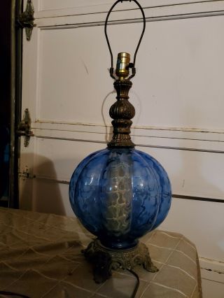 Vintage Accurate Castings Blue Glass Table Lamp