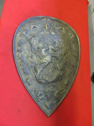 Antique Rare Solid Metal Tear Drop Medieval Shield Wall Plaque Saint George?