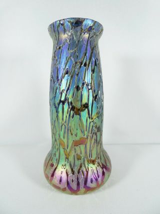 Antique Art Nouveau 1900 Tall Iridescent Glass Flower Vase Bohemian Kralik