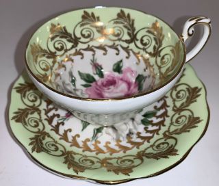 Eb Foley Teacup And Saucer Green And Large Cabbage Rose
