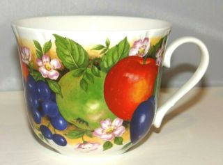 Roy Kirkham Cup Orchard Fruit Fine Bone China 16oz.  Apple Grapes Vintage 1993