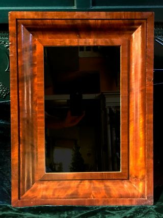 Large c.  1840 American Empire Flame Crotch Mahogany Ogee Mirror 24 
