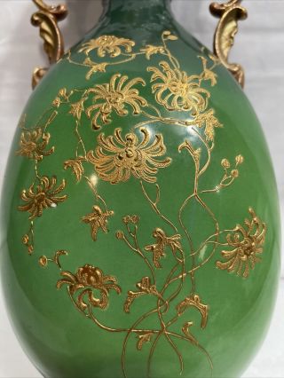 Antique Empire Porcelain Stoke - On - Trent Green Vase Gold Trim 12” 2