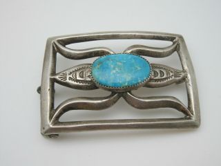 Cool Vintage Navajo Sandcast Silver & Turquoise Belt Buckle