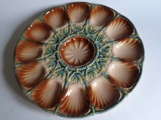 Vintage Large Platter Dish French Oyster Faience Majolica Sarreguemines 14 3/4 "