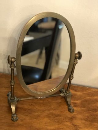 Solid Brass Pedestal Vanity Mirror With Full Brass Frame On Legs With Double Adj