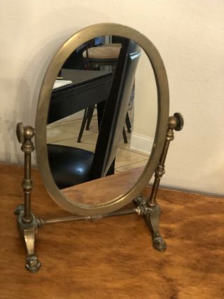 Solid Brass Pedestal Vanity Mirror With Full Brass Frame On Legs With Double Adj 3