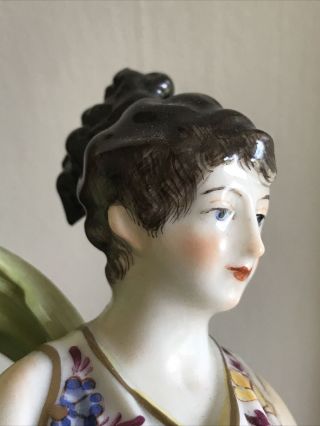 Antique German Sitzendorf Art Deco Hand Painted Lady Maiden w Drapes & Violets 3