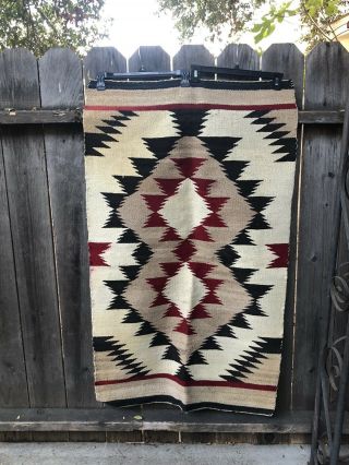 Vintage Navajo American Indian Hand Woven Rug 26 X 47 Inches Beige,  Black & Red