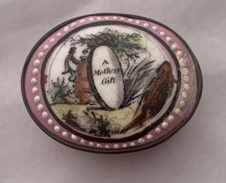 18th Century Bilston/battersea Oval Pink,  " A Mothers Gift ",  Enamel Snuff Box