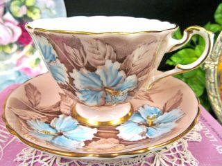 Paragon Tea Cup And Saucer Painted Orchid Teacup Pale Tan England 1940s Chintz