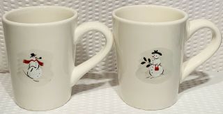 Set Of 2 Williams Sonoma White Coffee Cups Mug Collectable Snowman