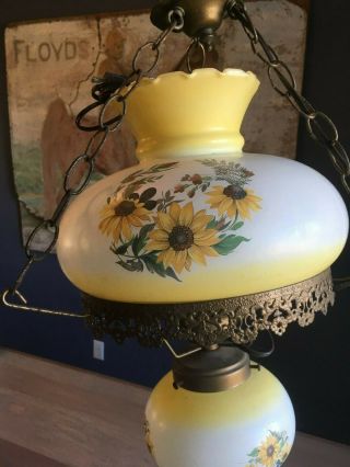 Vintage Hanging Hurricane Gone With The Wind Electric Lamp Sunflowers