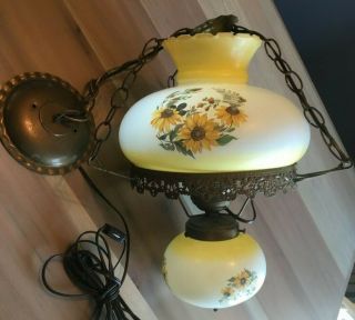 Vintage Hanging Hurricane Gone With The Wind Electric Lamp SUNFLOWERS 2