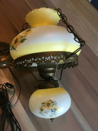 Vintage Hanging Hurricane Gone With The Wind Electric Lamp SUNFLOWERS 3