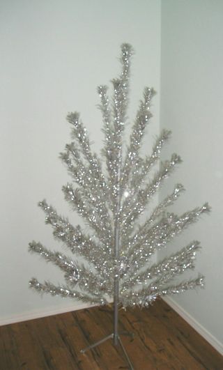 Vintage Peco 6 Foot Silver Artificial Aluminum Christmas Pine Tree 45 Branch