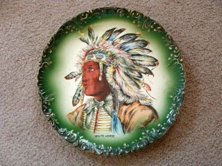 Antique Plate White Horse Indian Chief Native American Haynes 1902 Charger 13 "