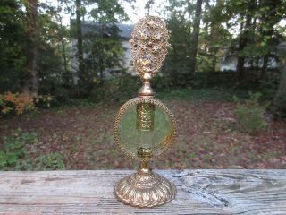 Antique Ornate French Ormolu Perfume Bottle Victorian Brass & Glass 9 " High