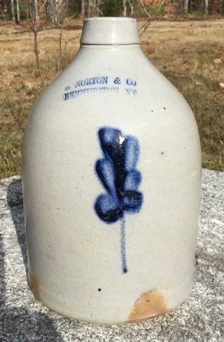 Antique Blue Cobalt Floral Leaf Stoneware 1 Gal E Norton & Co Bennington Vt Jug
