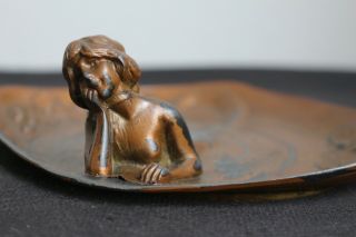 Antique Art Nouveau Mermaid Bronzed Metal Calling Card Coin Tray Nude Lady