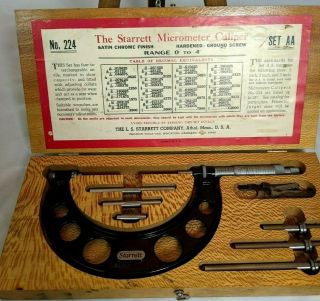 Starrett Micrometer Caliper Set No.  224 Aa 0 - 4 " | Vintage Tool