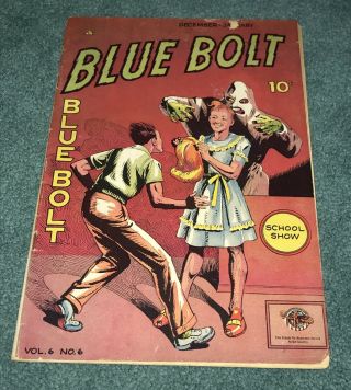 Blue Bolt Vol 6 6 Comic Book 1945 Hooded Figure Cover Htf Novelty Press Gd,