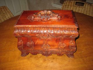Large Rare Vintage Carved Wood Two Tier Storage Box 12 " W X 9 " H X 7 " Deep