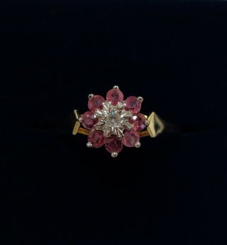 Vintage C.  1983 Ruby And Diamond Cluster Ring 750 (18ct) Gold - Size Q - 1.  9g