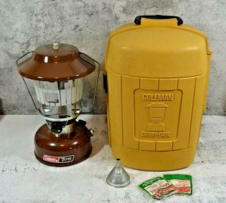 Vtg 1976 Coleman 275 Brown Lantern,  Picket Globe W/clamshell Case & Accessories